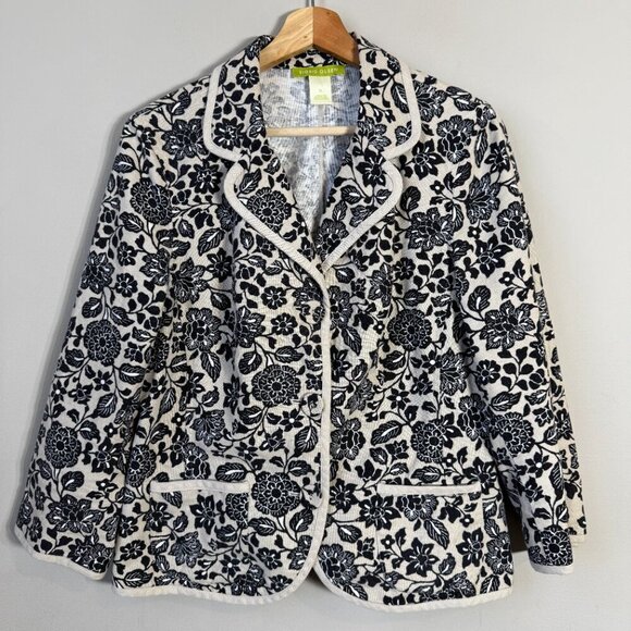 Sigrid Olsen Linen Floral Blazer Jacket Women's 10 Tan Black Career Suit Office - Picture 4 of 11